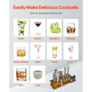 Juego de Coctelería de Acero Inoxidable de 18 Piezas, Herramientas de Bar con Soporte de Bambú, Kit de Bartender para Martini, Accesorios que Incluyen Cuchara Mezcladora - Product Image 4