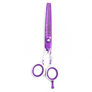 Ciseaux professionnels pour la retouche des cheveux, couleur violette, 32 dents, pointe acérée, lame en acier inoxydable 4Cr13, pour droitiers, manche moyen, plastique - Product Image 1