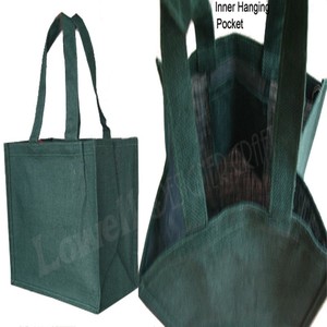 JUTE Geometric Pattern Shopping <b>Bag</b> <b>Medium</b> <b>Size</b> with Inner Hanging Pocket Green Color Top Handle Design for Groceries - Product Image 6
