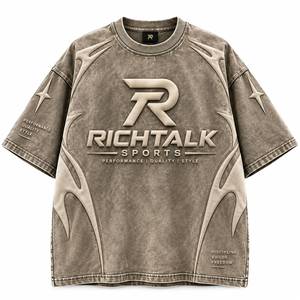 เสื้อยืดแขนสั้นโอเวอร์ไซส์ผู้ชาย ปักโลโก้ 3 มิติ สีชมพู สปอร์ต คอกลม ผ้าถัก ระบายอากาศ สตรีทแวร์ ผ้าฝ้ายเจอร์ซีย์ RICHTALK - Product Image 6