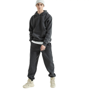 Conjunto Deportivo Unisex con Capucha Negra, Manga Larga, Color Sólido, Corte Holgado Informal, con Cordón Ajustable y Bolsillos Laterales, Ropa de Otoño 2026 - Product Image 3