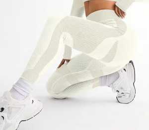 High Waist Full Length Knitted <b>Leggings</b> Stretchy Breathable Compression Sporty Solid <b>White</b> <b>Women's</b> All Seasons - Product Image 2
