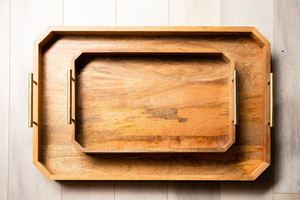 Plateau de service octogonal en bois de luxe en gros pour hôtels et restaurants, avec poignée dorée élégante, vaisselle de table - Product Image 5