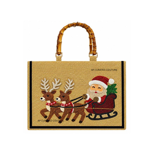 Bolso de mano navideño con cuentas para mujer, diseño de muñeco de nieve, con asa de bambú, bolso de mano festivo personalizado - Product Image 3
