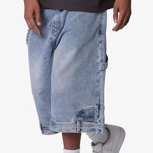 <b>Men's</b> Quality Streetwear Style Washed Patchwork Layered Loose Fit Custom <b>Short</b> Jeans Distressed <b>Patch</b> Denim <b>Shorts</b> for Summer - Product Image 1