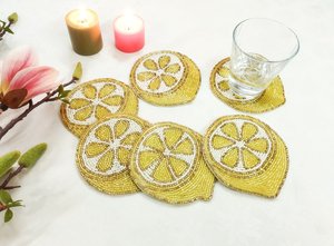 Handmade <b>Bee</b> Beaded Stone Coaster Round Drink Mat for Home Hotel Table Decor - Product Image 2
