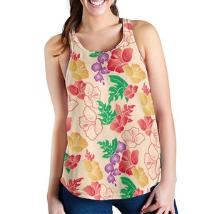 Women <b>Floral</b> Digital Printed Feather Embellished Tank <b>Top</b> Scoop Neck Regular Length Breathable Knitted Polyester Casual Style - Product Image 2