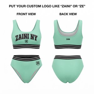 ZAINI Conjunto de bikini de 2 piezas para mujer, verde menta, cuello pronunciado, con ribete en contraste, tanga, elastano, poliéster, transpirable, de secado rápido, con cordón - Product Image 1
