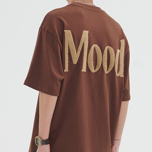 T-shirt pour homme en coton pur avec broderie chenille et lettres, logo personnalisé, vente en gros - Product Image 2