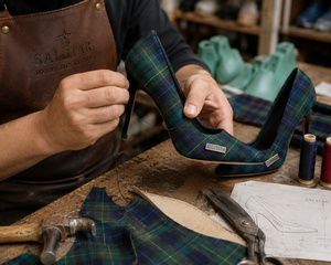 Vente en gros de chaussures à talons aiguilles pour femmes, spéciales mariage, personnalisées, à motif écossais, à bout pointu, avec logo de marque personnalisé - Product Image 5