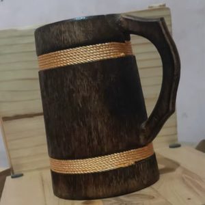 Eco-Friendly Polished Wooden Viking <b>Mug</b> with Hand Carved Engraving and Animal Design-Valentine's Day & Halloween Gift - Product Image 1