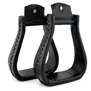 Paire d'étriers en cuir véritable pour chevaux, repose-pieds de selle équestre, équipement d'équitation western, accessoires professionnels pour la compétition et l'écurie - Product Image 1