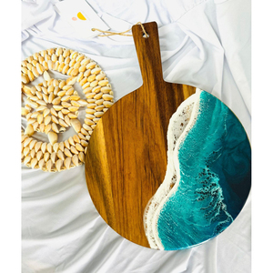 Premium Wood And Emerald Green Resin Cutting Board Luxury Gold <b>Foil</b> Epoxy Charcuterie Serving Platter With Handle For <b>Kitchen</b> - Product Image 6