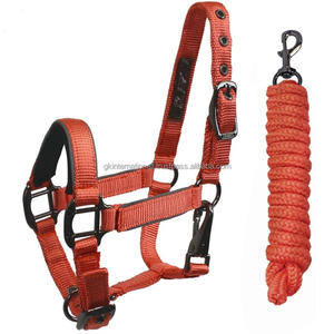 Multiple color option Double ply Nylon Horse Halter with <b>lead</b> <b>ropes</b> and nickel plated stainless steel hardware halter horse - Product Image 4