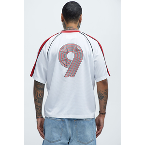 T-shirt en maille blanche surdimensionné pour homme Legends, col en V, manches courtes, style streetwear, jersey imprimé - Product Image 2
