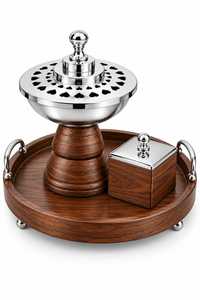 Ensemble de brûleurs à bakhoor de luxe en métal et bois avec accents en cristal et plateau assorti, 3 pièces, brûleur à bakhoor de luxe en marbre et métal - Product Image 4