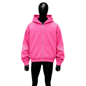 Sudadera con capucha 100% algodón suave rosa con pedrería, con cremallera, oversize, informal, de forro polar, unisex, para otoño, de corte regular, ropa, prendas de vestir, ropa exterior - Product Image 1
