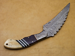 Custom Handmade Forged Damascus Steel Tracker Knife - Full Tang Outdoor Survival Hunting Fixed Blade Knife with Cowhide Leather - Product Image 3
