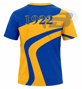 T-shirt pour femme de la sororité Sigma Gamma Rho, imprimé géométrique bleu doré, manches courtes, coupe classique, 100% coton respirant, T-shirt grec - Product Image 2