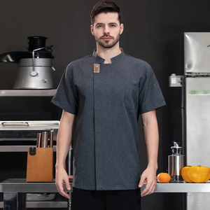 New Styles Short Sleeves Chef Jackets Black White Chef Coat Cooking Uniform For Restaurant & Bar Black Grey <b>Kitchen</b> Uniforms - Product Image 6