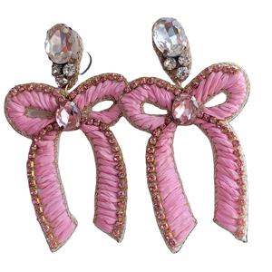 Bow Design Raffia Embroidered <b>Earrings</b> From India <b>Handmade</b> <b>Earrings</b> for Women and Girls Fashion Jewelry <b>Earrings</b> - Product Image 1