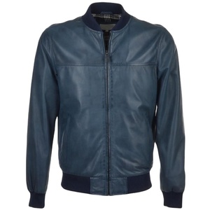 Chaqueta de bombardero ecológica ajustada de piel de oveja azul marino para hombre, estilo callejero, piel de vaca, temporada de invierno, marca KADIA - Product Image 1