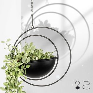 Moon Shaped Hanging Plant Holder with 8 Inch Detachable <b>Pot</b>, Black Metal Plant Hanger for Indoor Outdoor, Minimalist Hanging Pla - Product Image 1