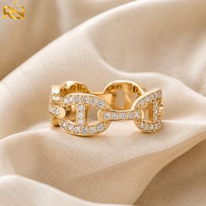 Anillo de Eslabones con Diamantes Cultivados en Laboratorio, Engastado en Oro Blanco y Amarillo |   Anillo de Compromiso y Matrimonio Unisex de Lujo, 1.2 mm, Corte de Diamante - Product Image 2