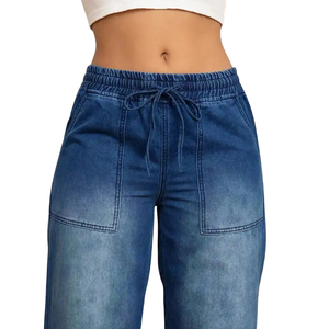 Jeans de Mezclilla Rectos de Color Azul Medio para Mujer, Cintura Media, Corte Regular, Estilo Casual Vintage Lavado, Moda Otoño, 100% Algodón - Product Image 3
