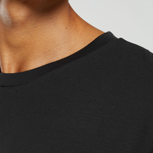 T-shirt à manches courtes pour homme, col rond, noir, coupe ample, couleur unie, style jersey décontracté, 100% coton respirant - Product Image 5