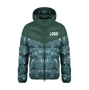Veste matelassée en toile verte à capuche pour homme Pantone, coupe-vent, décontractée, pour l'hiver, fermeture éclair, rembourrage épais en polyester - Product Image 2