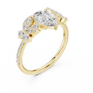 Bague de fiançailles et de mariage en or jaune avec diamant de laboratoire taille poire et grappe florale pavée pour femme - Product Image 4