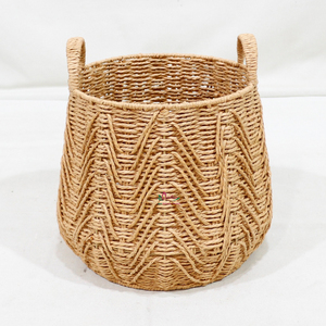 Eco Friendly Handwoven Paper Rope Modern Circular Multi-Purpose Laundry <b>Hamper</b> Storage <b>Basket</b> Set with Handles - Product Image 2