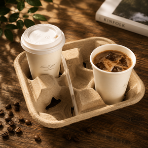 Plateau d'emballage durable en fibre moulée pour boissons, idéal pour le service de livraison de café glacé, avec 4 compartiments pour gobelets, pour les supports d'emballage des cafés. - Product Image 1