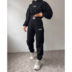 OEM Customized Logo 2 Pieces Outfit Fleece Sweatsuit Sweatpants Sportswear Hoodies Jogger <b>Set</b> Tracksuits for Women - Product Image 5