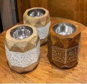 Arabic Style Wooden Bakhoor Burner Classic Handcrafted Wood Pot Handmade Wooden Bakhoor Burner Natural Finished with Lid - Product Image 3