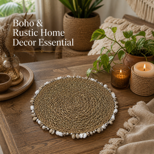 Seagrass <b>Table</b> <b>Mat</b> with Cowrie Shell | Handmade Round Placemat Eco Friendly Dining Decor | Export Quality Wholesale India - Product Image 3