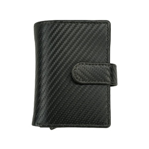 Carbon Fiber Leather Automatic Metal Popup Credit Card Holder Money <b>Wallet</b> <b>RFID</b> Button Hasp Loop Closed Men's Wholesale Prices - Product Image 1