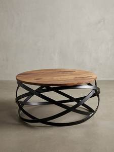 Modern Round Wood Coffee <b>Table</b> With Metal Frame Industrial Design Living Room Furniture - Product Image 5