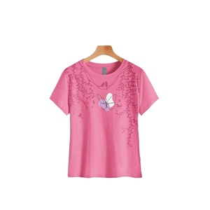 T-shirt 100% coton de haute qualité pour femmes Anti-boulochage respirant Logo personnalisable Design dernière décoration de lettre d'impression numérique - Product Image 5