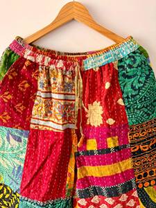 Cotton Vintage Patchwork High Waist Wide Leg Handmade Kantha Pant Boho Reversible <b>Comfy</b> Palazzo Trousers with Patches - Product Image 4