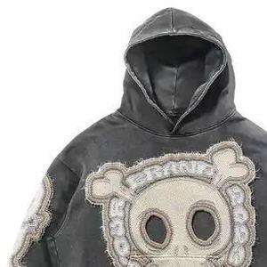 Ensemble de survêtement deux pièces personnalisé grande taille, brodé, délavé à l'acide, avec sweat à capuche et pantalon de jogging, pour l'hiver, coupe oversize - Product Image 5
