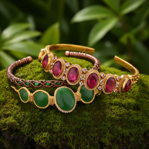 18K Gold Plated Oval <b>Ruby</b> Stone Studded Bangles Bezel Set Jade Copper <b>Bracelets</b> - Product Image 2