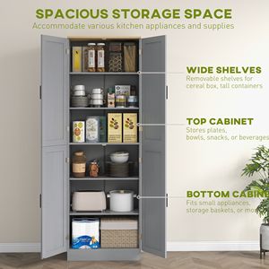 Distressed White 4-Door Freestanding <b>Kitchen</b> <b>Pantry</b> Cabinet Adjustable Particle Board Shelves and Doors - Product Image 4