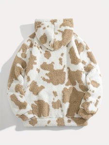 <b>Mens</b> Winter Brown Cow Print Fluffy Hoodie <b>Sherpa</b> <b>Fleece</b> Oversized Fuzzy Warm Pullover Animal Print Hooded Sweatshirt - Product Image 2