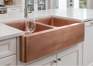 Évier double en cuivre de qualité supérieure, rectangulaire, à encastrer, finition polie, style ferme, pour cuisine - Product Image 4