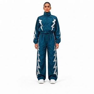 Black Nylon Athletic Tracksuit Jacket and Pants <b>Set</b> for Sports Training Fitness Workout Running Gym and Outdoor Sportswear - Product Image 1