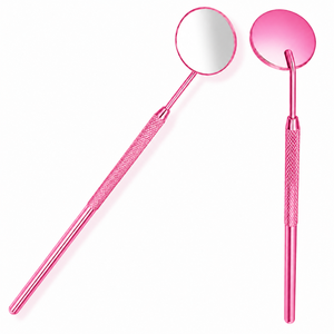 <b>Pink</b> Round Handheld Makeup Mirror Metal <b>Frame</b> Single Side - Product Image 1