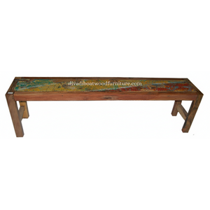 Banc Rita en bois de bateau récupéré, pieds droits, démontable, couleur naturelle, fait main, design minimaliste et durable, pour extérieur et intérieur - Product Image 2