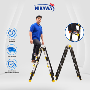 บันไดอลูมิเนียมอัลลอยด์พับได้ NIKAWA สำหรับงานอุตสาหกรรม 4 ขั้น ความสูง 6 ฟุต รับน้ำหนักได้ 300 ปอนด์ พร้อมระบบล็อคแบบแมนนวล สำหรับใช้ในคลังสินค้าและกลางแจ้ง - Product Image 1